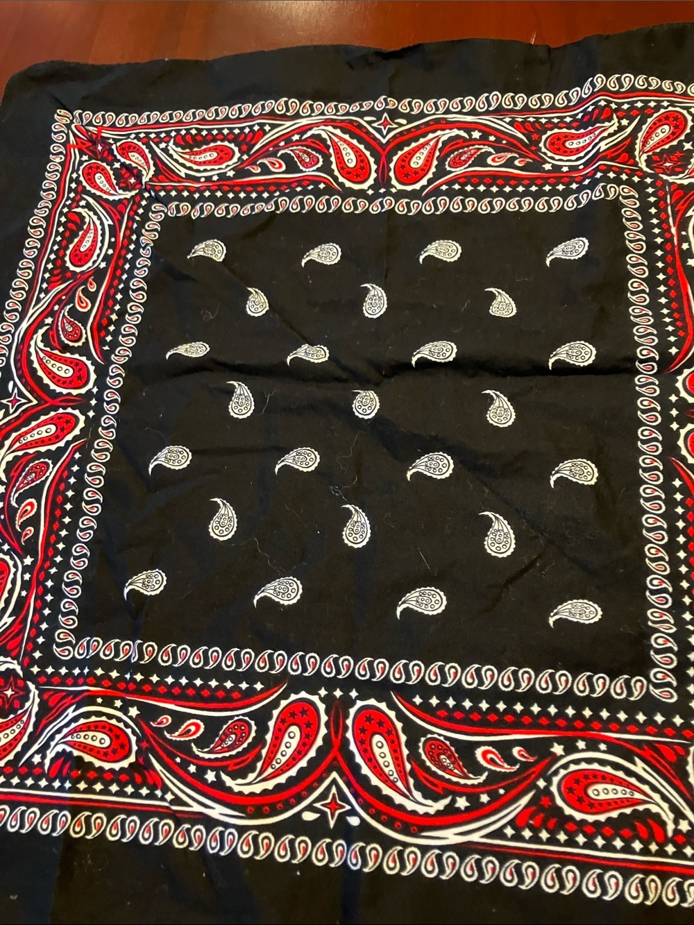 Vintage Black and Red Paisley Cotton Bandana - Picture 4 of 6